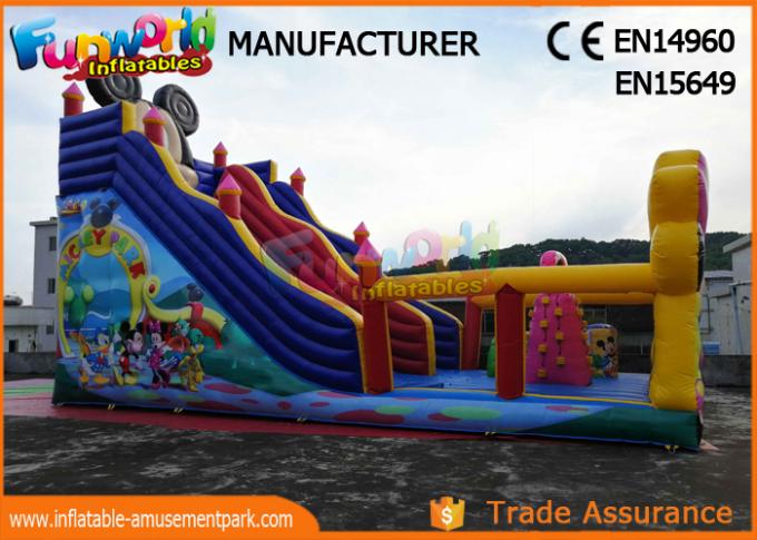 Pvc Mickey Mouse Commercial Inflatable Bounce House With Slide Easy To Carry