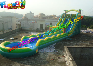 Customized Waterproof Outdoor Inflatable Water Slides With Pool in Green Blue Yellow