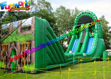 Green Forest Inflatable Slide Zip Line Crazy With 21L x 6W x 11H Meter