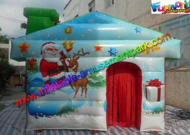 Customized Inflatable Christmas Decorations , PVC Inflatable Santa Grotto House