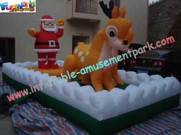 Commercial Inflatable Christmas Decorations Santa With Deer For Shop