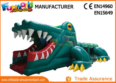 Green Shark Inflatable Obstacle Course Tunnel / Assault Course Bounce House