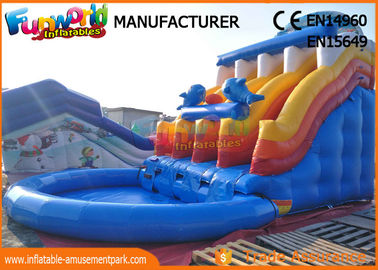 Blue Color Giant Outdoor Inflatable Water Slides Fire Resistance