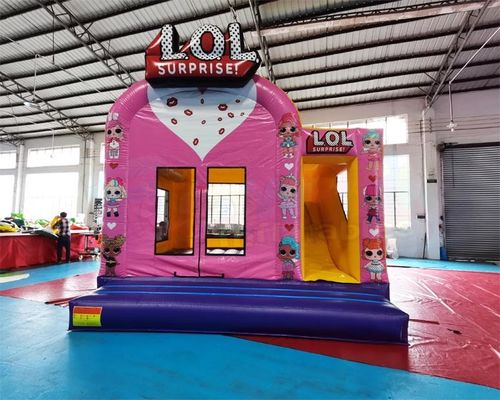 Kids Pink Jumping Combos Inflatable Bounce House For Hotel