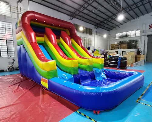 0.55mm PVC Outdoor Inflatable Water Slides With Pool