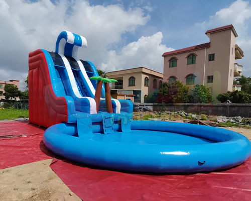 Multi Color Outdoor Inflatable Water Slides Bounce House With Pool