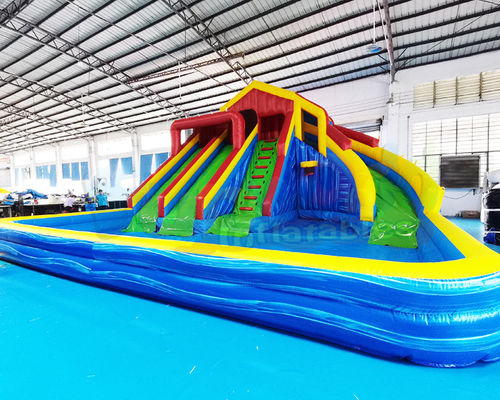 1000D Playground Bounce House Inflatable Water Slide With Pool