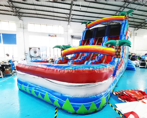 Double Side Rainbow Bouncer Outdoor Inflatable Water Slides For Kindergarten