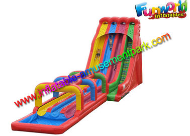 Colorful 3 Lanes Outdoor Inflatable Wet Slides / Big Water Slide for Kids With 18' H Platform