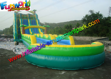 Customized Waterproof Outdoor Inflatable Water Slides With Pool in Green Blue Yellow