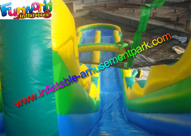 Customized Waterproof Outdoor Inflatable Water Slides With Pool in Green Blue Yellow