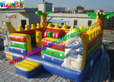 Popular Inflatable Smurfs Bounce House , Jumping Bouncer With Obstacle Inside