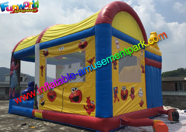 Customized Elmo And Sesame Inflatable Bouncer Slide , Jumping Slide With Pool