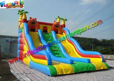 Three Lane Inflatable Bouncers With Slide Hand Printing 8mLx5mWx6mH