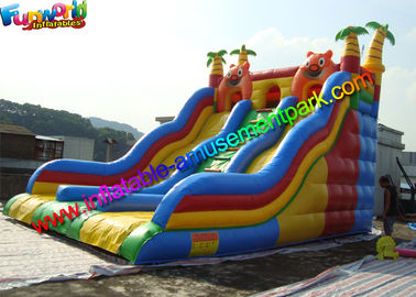 Three Lane Inflatable Bouncers With Slide Hand Printing 8mLx5mWx6mH