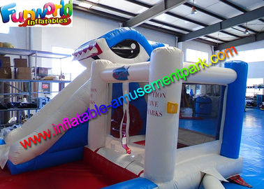 Shark Outdoor Inflatable Water Slides  ,  Air Combo Bouncer With Water Pool