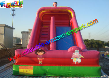 Dora Commercial Inflatable Slide , Pink Two Lane bounce house water slide