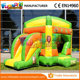 Funny Green / Yellow Inflatable Bouncy Slide 0.5mm PVC Tarpaulin Commercial