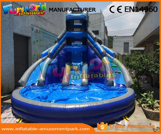 Dark Blue Outdoor Inflatable Water Slides Digital Printing For Kids And Adults