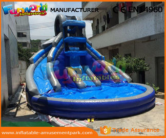 Dark Blue Outdoor Inflatable Water Slides Digital Printing For Kids And Adults