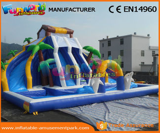 0.55 MM PVC Tarpaulin Mega Inflatable Slides With Pool For Water Park Party