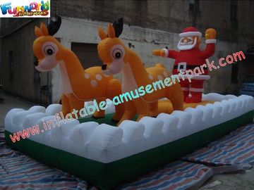 Commercial Inflatable Christmas Decorations Santa With Deer For Shop