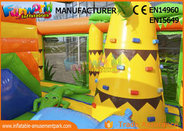 durable Inflatable Amusement Park Climbing Wall Jungle Bouncer With Slide 6.8 * 7.2 m