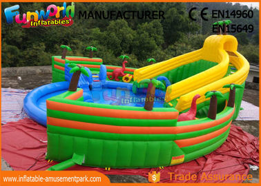 0.9mm PVC Tarpaulin Inflatable Water Parks , Large Dinosaur Swimming Pool And Slides