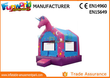 Rainbow Inflatable Bounce Houses For Children , Inflatable Unicorn Bouncing Castle