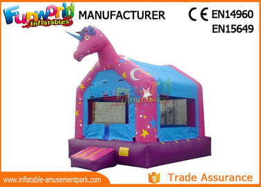 Pink / White Or Blue Commercial Bouncy Castles With Slide / Unicorn Bounce House