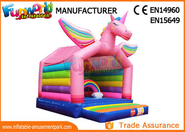 Pink / White Or Blue Commercial Bouncy Castles With Slide / Unicorn Bounce House