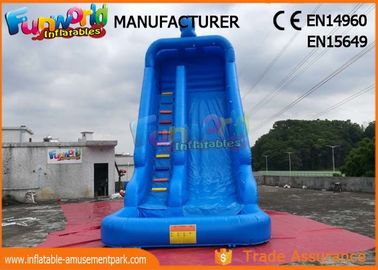 Blue Color Outdoor Inflatable Water Slides With Swimming Pool TUV ROHS EN71