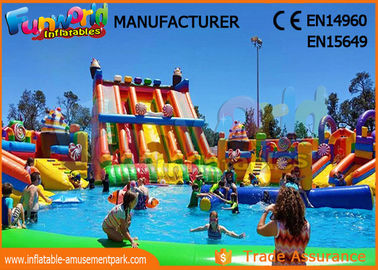 Outdoor Inflatable Water Parks Slide With Pool One Year Warranty