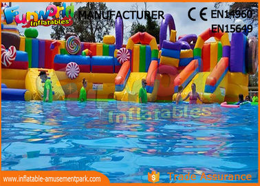 Outdoor Inflatable Water Parks Slide With Pool One Year Warranty