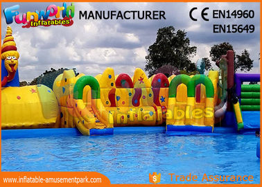 Outdoor Inflatable Water Parks Slide With Pool One Year Warranty