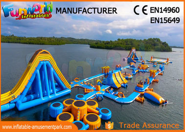 High Durability Floating Inflatable Water Park Blue And Yellow Color