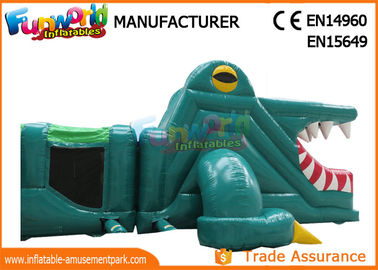 Green Shark Inflatable Obstacle Course Tunnel / Assault Course Bounce House