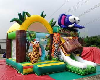 Safari Park Inflatable Bouncy Castles Digital Printing Combi Slide Bouncer