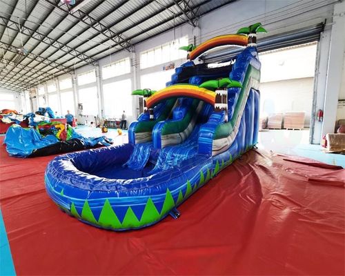 Palm Tree Jumping Castles Outdoor Inflatable Water Slides With Pool