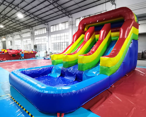 0.55mm PVC Outdoor Inflatable Water Slides With Pool