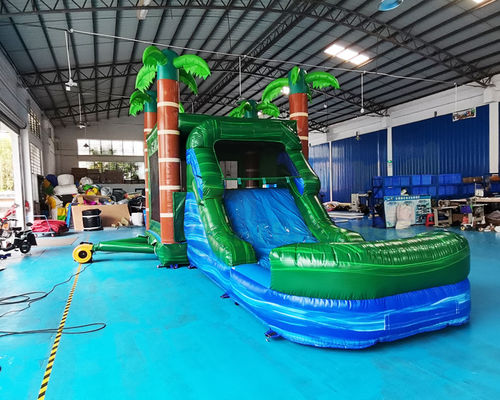 EN71 Palm Tree Bouncy Castle Water Slide Combo Bounce House