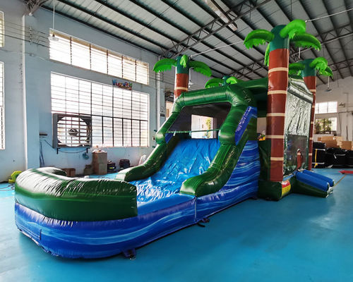 EN71 Palm Tree Bouncy Castle Water Slide Combo Bounce House