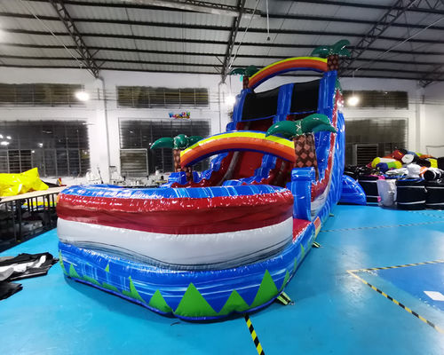 Outdoor Palm Tree Bounce House Blow Up Pool Slide