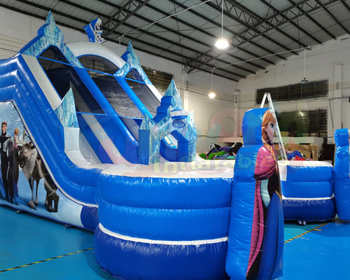 Frozen Double Jumping Bouncer Inflatable Water Slide With Pool