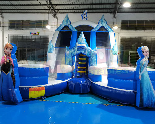 Frozen Double Jumping Bouncer Inflatable Water Slide With Pool