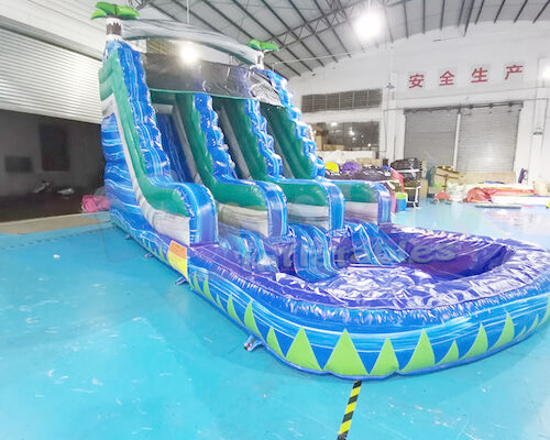 Palm Tree Double Outdoor Inflatable Water Slides For Kindergarten