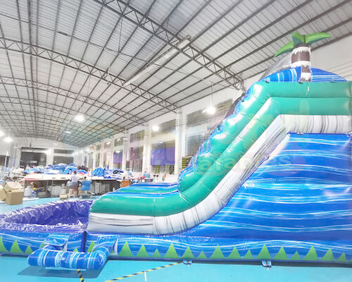 Palm Tree Double Outdoor Inflatable Water Slides For Kindergarten