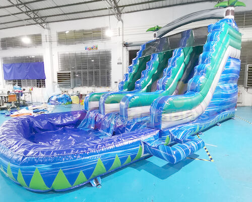 Palm Tree Double Outdoor Inflatable Water Slides For Kindergarten