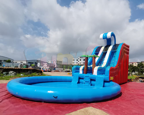 Multi Color Outdoor Inflatable Water Slides Bounce House With Pool