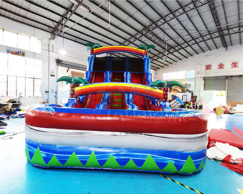 Double Side Rainbow Bouncer Outdoor Inflatable Water Slides For Kindergarten